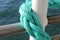 Weathered rope line on coastal ferry boat