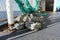 Weathered rope line on coastal ferry boat