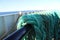 Weathered rope line on coastal ferry boat