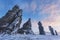 Weathering posts, Manpupuner plateau, Russia