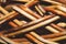 Weaving background. woven texture. wooden vine wicker straw basket close up