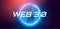 Web 3.0 text on hologram planet earth. New version of the website using blockchain technology, cryptocurrency, and NFT