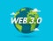 Web 3 world technology digital background. Web3 planet future internet new version blockchain metaverse.