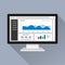 Web analytic information on Computer screen flat icon. trend graphs report concept. statistic charts for planning and accounting,