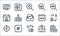 Web apps seo line icons. linear set. quality vector line set such as clipboard, filter, target, location, hashtag, event, search