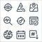 web apps seo line icons. linear set. quality vector line set such as down arrow, calendar, pin, verified, male, traffic, location