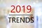 Web banner, 2019 trends on blur background, digital marketing, b