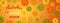 Web banner for Autumn sale. Horizontal banner flyer with yellow, green, orange pumpkins, leaves on a orange background.