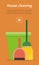 Web Banner Bucket, Duster, Broom and Dustpan Icon.