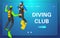 Web banner diving club. The diver signals with a gesture that you need to pop up.