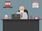 Web banner of an elderly office worker in the workplace