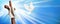 Web banner. Resurrection. Christian cross illustration with dove. Concept life after death