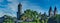 Web banner size of Andernach city center, color photo with famous round tower