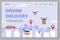 Web banner template for drone delivery service cartoon vector illustration.