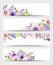 Web banners with pink, purple and white roses and lilac flowers. Vector eps-10.