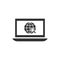 Web browsing and search concept icon. Laptop, globe with magnifying glass.