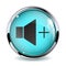 Web button Volume. Blue glass 3d icon with metal frame