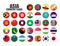 Web buttons with asia country flags, flat