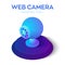 Web camera. Webcamera 3D isometric icon. Internet video call, webcam conference, online consultation, e-learning, distance