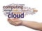 Web cloud computing technology abstract wordcloud in hand