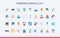Web communication trendy flat icons set, upload, download and update data and geo location