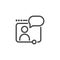 Web conference, webinar, online seminar concept icon. Abstract person broadcasts through monitor. Graphic pictogram