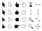 Web cursors. Digital hand finger pointers, choosing computer mouse click and arrows vector black icons