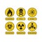 Web Danger warning circle yellow sign. Radiation sign, Toxic sign and Bio hazard vector icon. Isolated on a blank, editable and ch