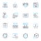 Web data linear icons set. Scraping, Extraction, Parsing, Analytics, Crawling, Harvesting, Aggregation line vector and