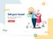 Web design template vector with old couple hugs and sell their house