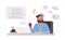Web-developer works on laptop. Horizontal banner with young programmer on job. Colorful vector illustration in flat