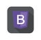 Web development shield sign letter B violet isolated icon on grey badge with long shadow