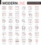 Web development thin red black line icon vector illustration set, developing symbols collection of optimization for