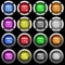 Web development white icons in round glossy buttons on black background