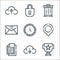 Web essentials line icons. linear set. quality vector line set such as cup, cloud download, document, location, time, email, trash