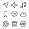 web essentials line icons. linear set. quality vector line set such as right arrow, trash bin, film reel, cloud computing, message