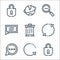 Web essentials line icons. linear set. quality vector line set such as unlock, refresh, chat bubble, share, trash bin, messages,