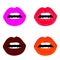 Web Female glossy colored lips that kiss and show tongue, white teeth or smile and happy, surprised or excited emotions. Vector