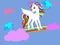 Web graceful unicorn in clouds and rainbows. mythical animal vector. horse with wings and horn.