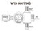 Web hosting diagram vector illustration. BW labeled outlined server scheme.