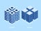 Web hosting server rack, isometric icon of database and data center, blockchain digital technology concept, cloud