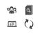 Web lectures, Search files and People talking icons. Refresh sign.