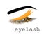 Web long eyelashes vector with bright golden makeup. logo in the eyelash salon.