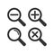 Web loupe icon set. Magnifying glass with plus and minus sign. Magnify icon.