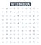 Web media vector line icons set. Web, Media, Streaming, Videos, News, Podcasts, Internet illustration outline concept