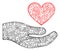 Web Mesh Palm Offer Love Heart Vector Icon
