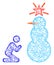 Web Mesh Pray to Holy Snowman Vector Icon