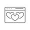 Web page with hearts, meeting website line icon. Social networks likes, feedback symbol