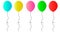 Web set of festive balloons of different colors, bright blue, yellow, red, green. vector balloons with ribbon on a white backgroun