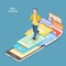 Web surfing isometric flat vector concept.